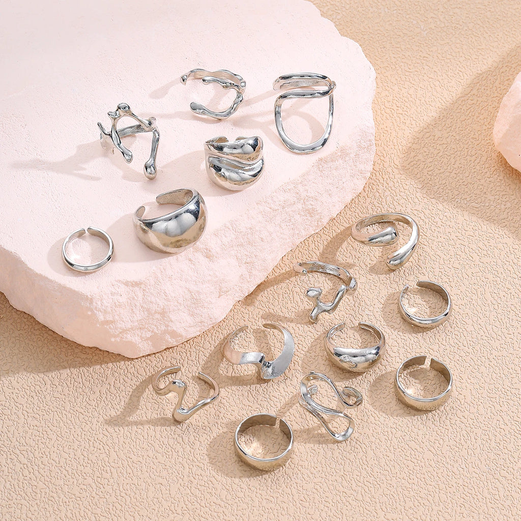 15PCS Chunky Geometric Ring Set – Women
